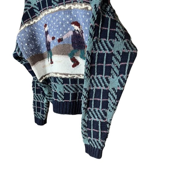 VTG Christopher&Banks Hand Embroidered Ugly Christmas Sweater Green Plaid Sz L - Picture 3 of 5